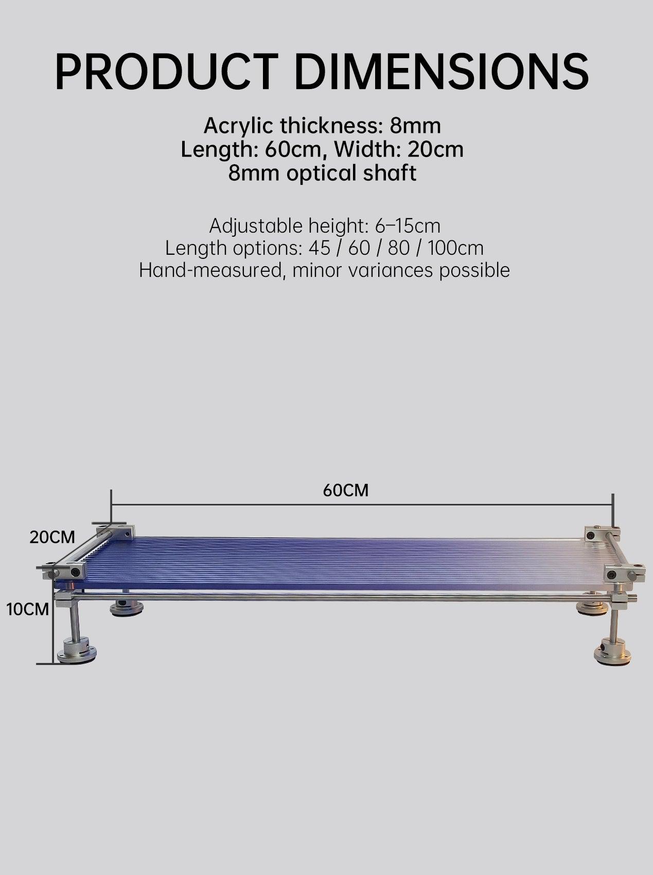 Custom Acrylic Display Shelf & Monitor Riser — Chrome Steel & Acrylic
