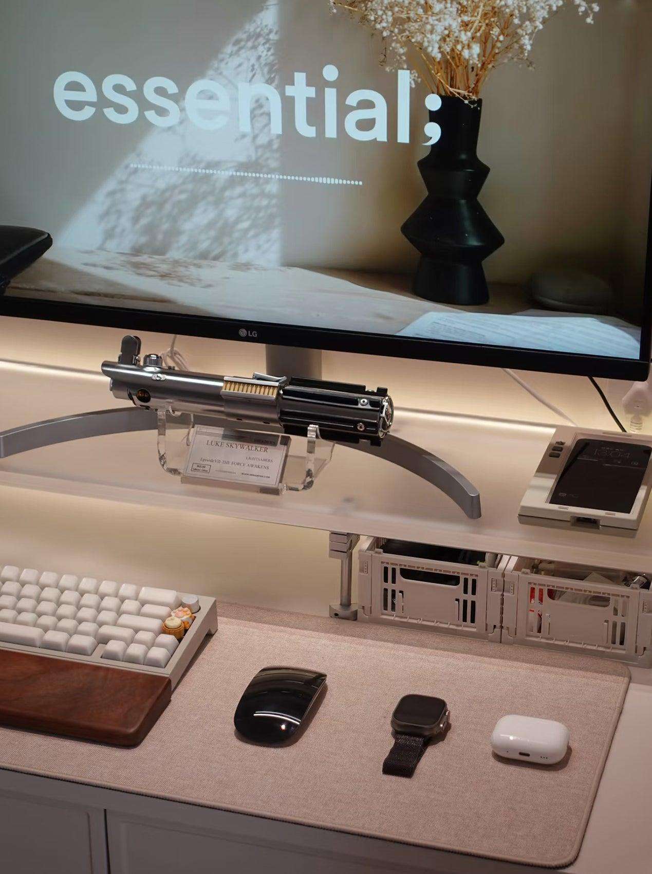 Custom Acrylic Display Shelf & Monitor Riser — Chrome Steel & Acrylic