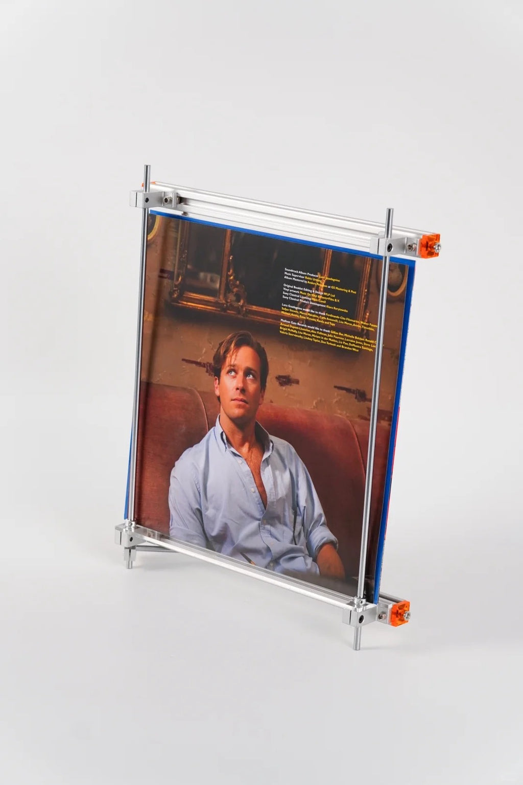 HushLume industrial vinyl record stand cyberpunk neon edition displaying a vinyl record, desk and wall 2-in-1 acrylic display stand
