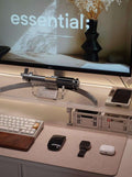 Custom Acrylic Display Shelf & Monitor Riser — Chrome Steel & Acrylic - HushLume